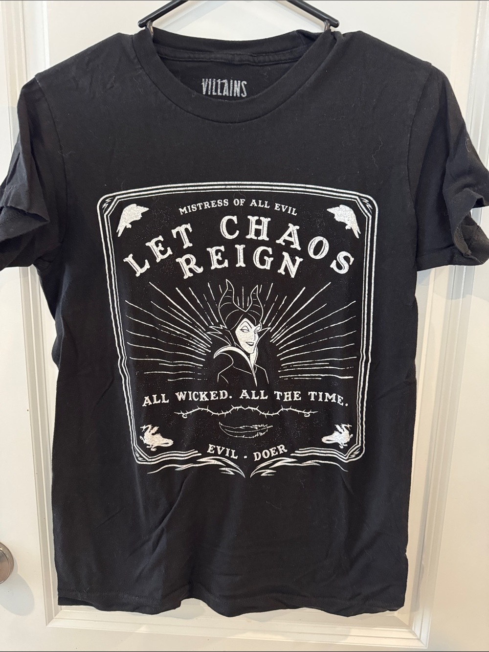 Let Chaos Reign Maleficent Graphic Tee - Black & White Disney Villains